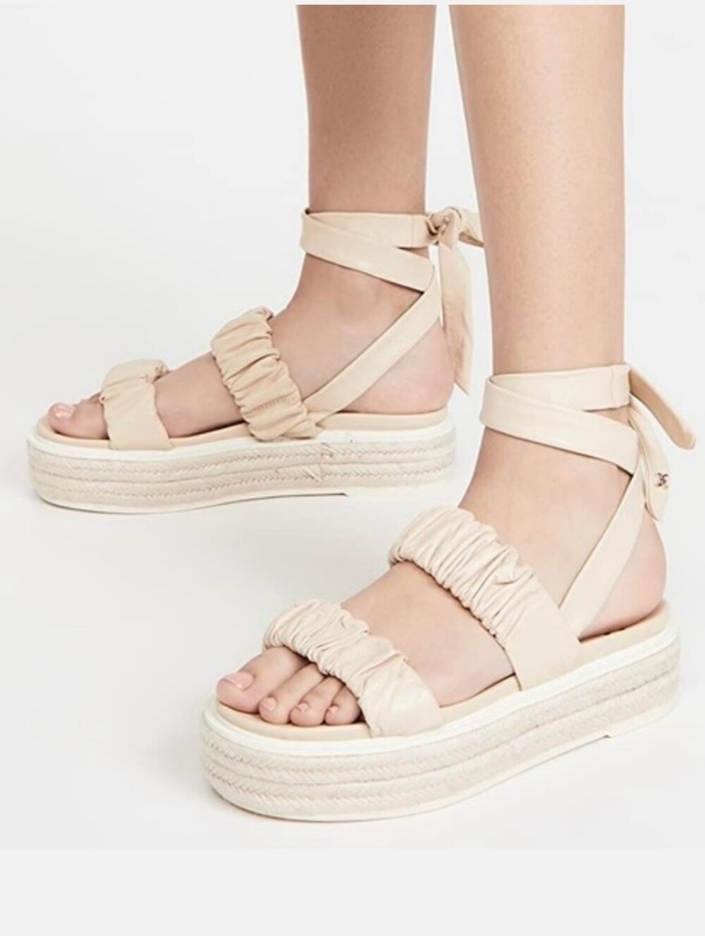 Sam Edelman Kerin Beige Ruched Platform Sandals Lace Up
